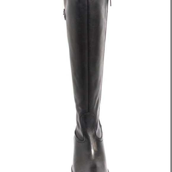 ITALIAN Black Leather Zip-Up Knee-High Heel Boot - Picture 7 of 8